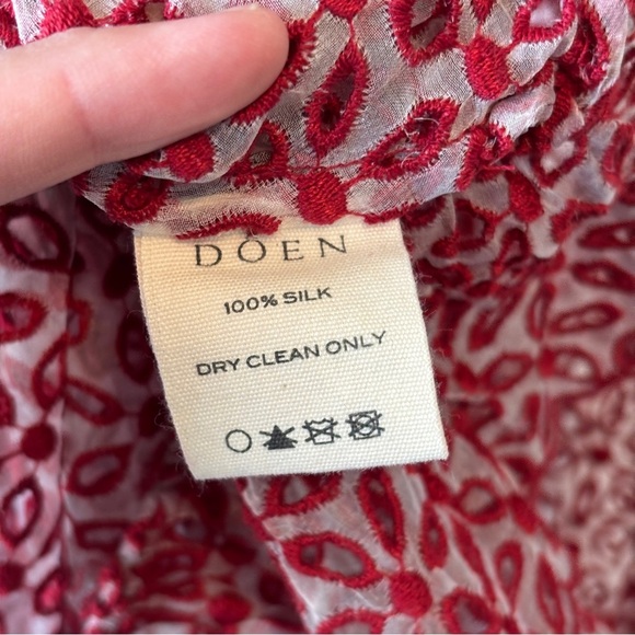 Doen Heirloom Red sheer Constellation poppy Ruffled Tiered Gown Dress size large - Picture 11 of 16